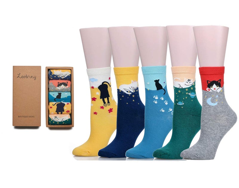 Leotruny Cute Animal Socks for Women Girls - Ladies Novelty Cat Socks With Gift Box 5 Pairs - Image 1